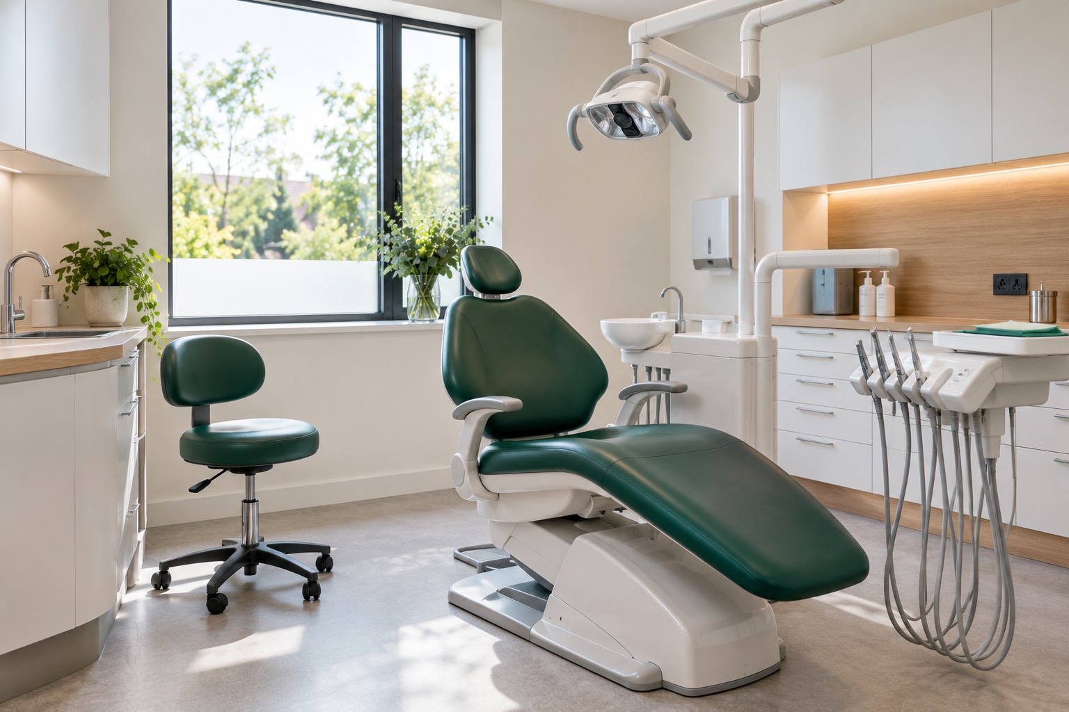 A calm, modern treatment room with soft daylight